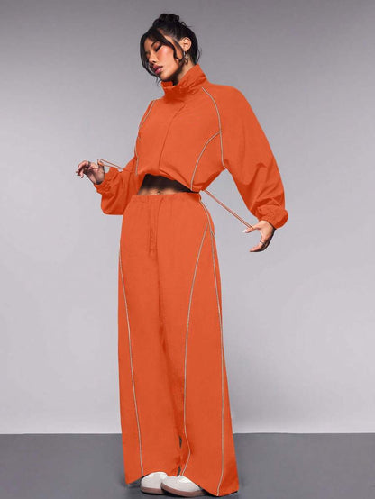 Drawstring sports jacket long pants set two-piece set