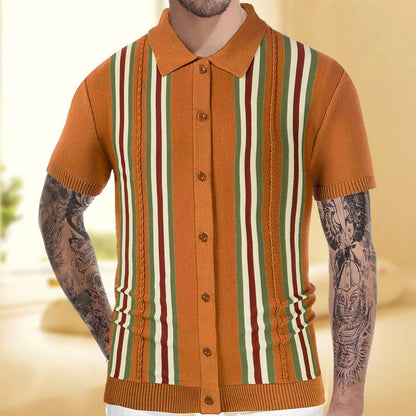 Summer green striped short sleeved slim fit business polo shirt knit sweater Father's Day gift