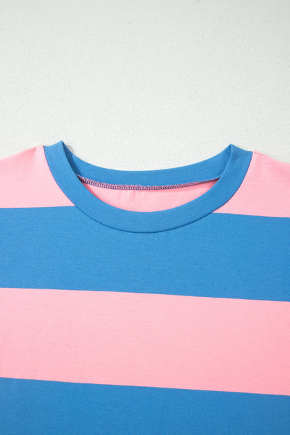Oversized gestreepte T-shirt met kleurblokken en korte mouwen