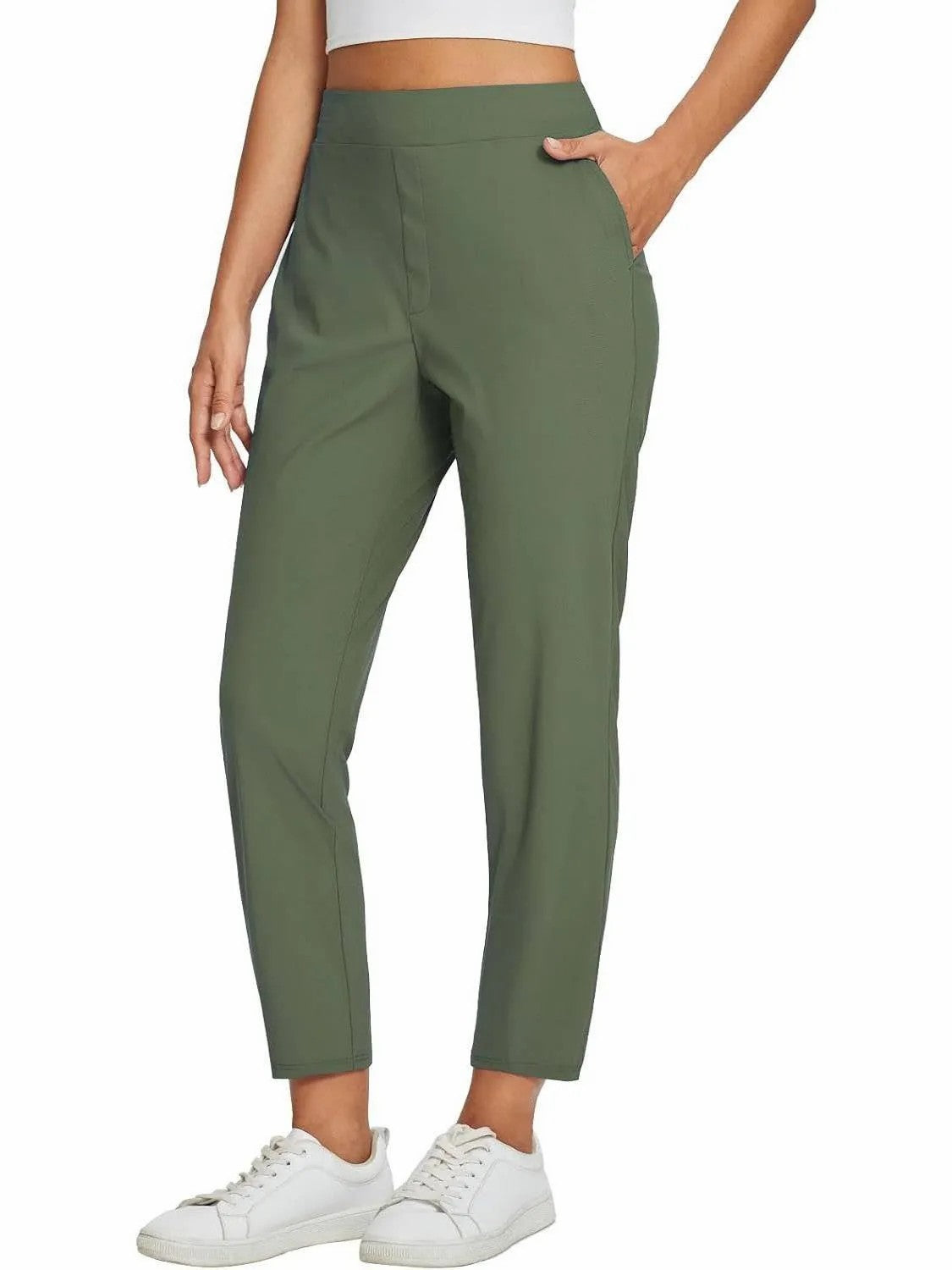 Womens High Waisted Elastic Pocket Casual Pants