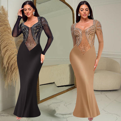 Women's Clothing Hot-Selling New Fashion Solid Color Hot Diamond Waist Sexy Hip-Hugging Dress