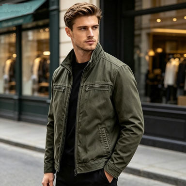 Mens Retro Casual Workwear Jacket Cotton Long Sleeve Coat