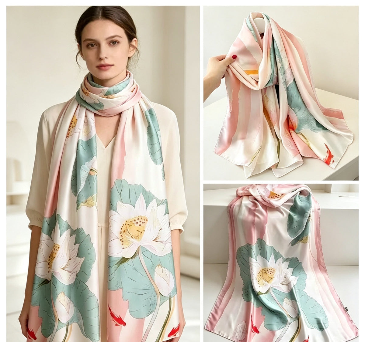 Women's Lijin Satin Scarf Floral Print Shawl