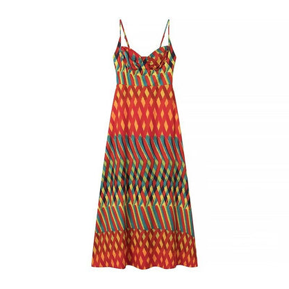 Elegant Suspender Printed Dress