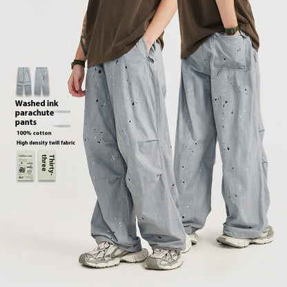 Losse Street Casual Herenkleding Spat Inkt Parachute Broek
