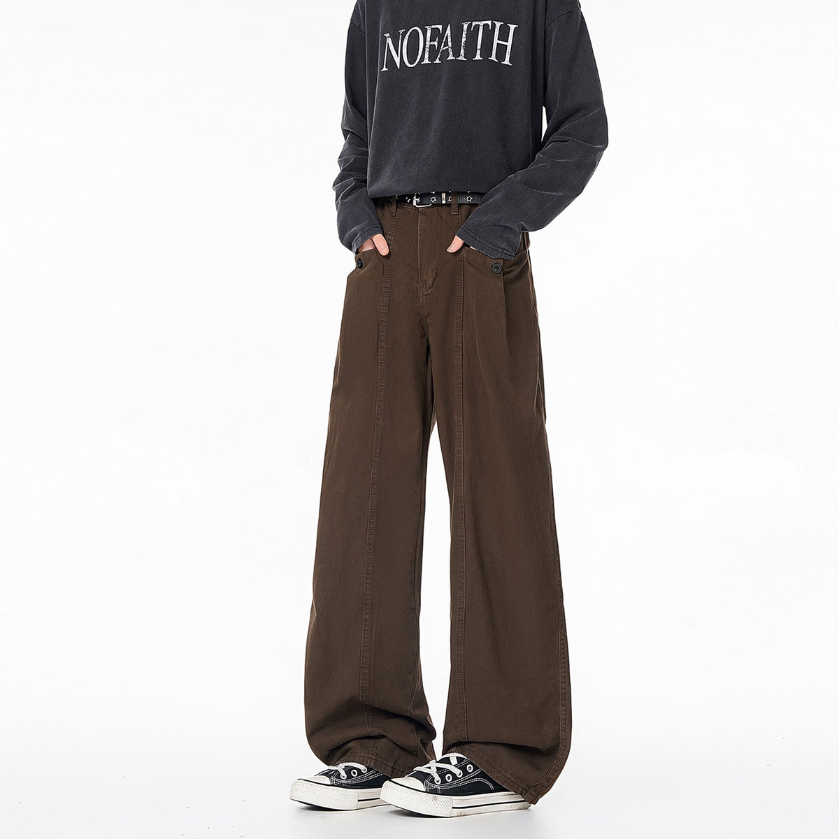 Retro Brown Patchwork Flared Cotton Pants