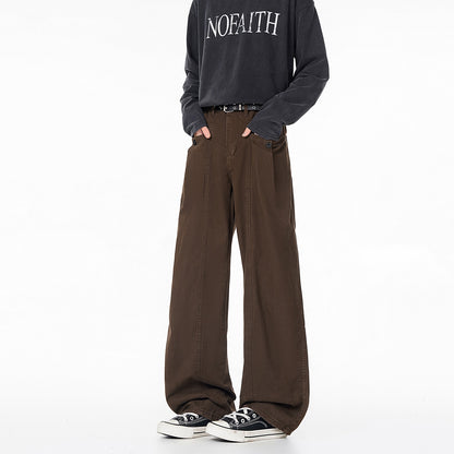 Retro Brown Patchwork Flared Cotton Pants