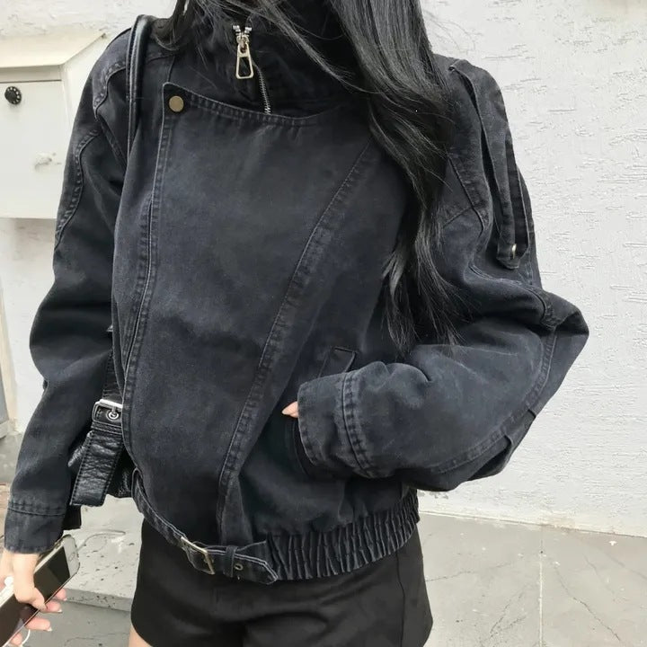New vintage stand collar motorcycle coat