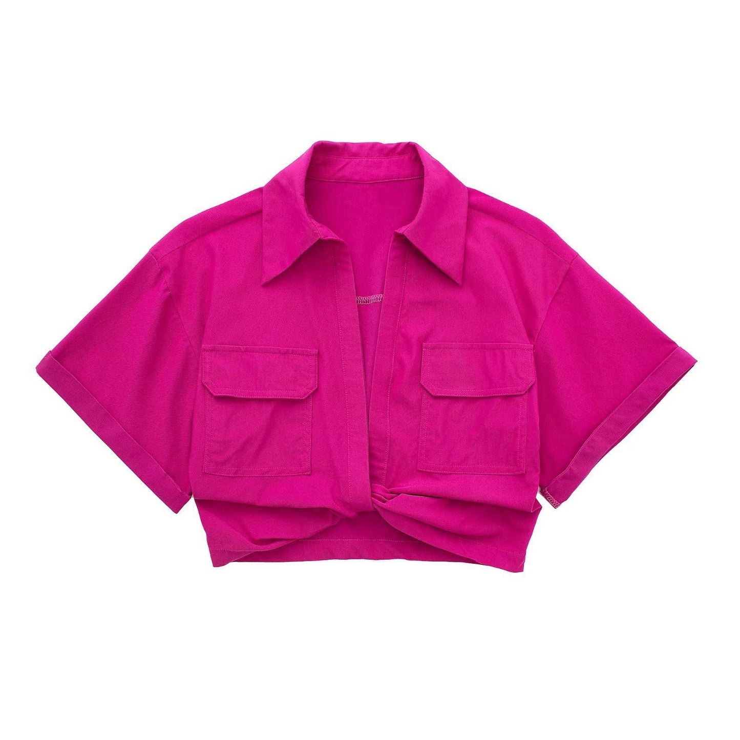 Summer New Stretch Linen Blend Multicolor Cropped Shirt Women