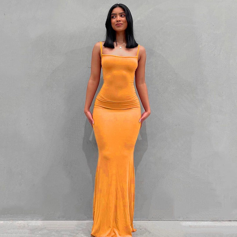 Spaghetti Strap Dress Satin Designer Sleeveless Skims Long Birthday Dresses Bodycon Elegant Evening Party Dress