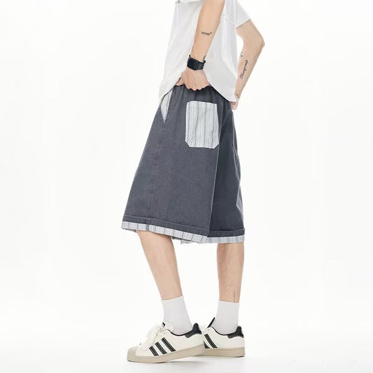 Retro Patchwork Color-Blocked Stripe Sport Five-Pocket Shorts Men