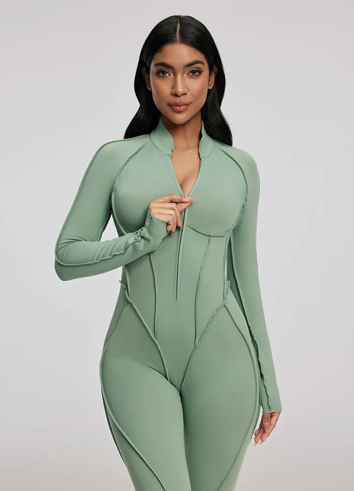 Yoga sports jumpsuit long sleeve zipper fitness suit for women