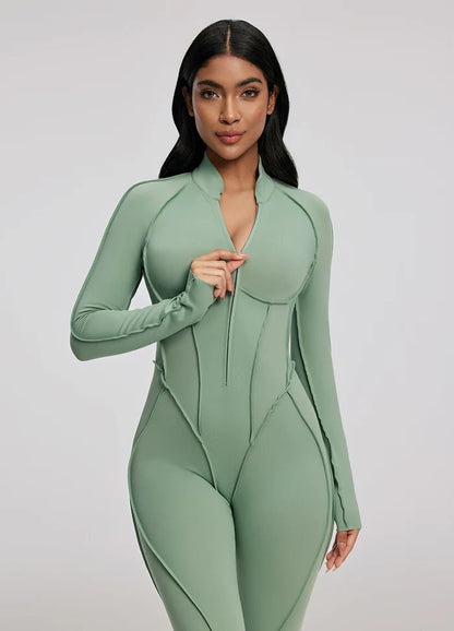 Yoga sports jumpsuit long sleeve zipper fitness suit for women