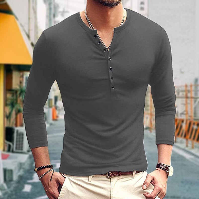 Heren slim fit T-shirt met clamshell zakken en lange mouwen