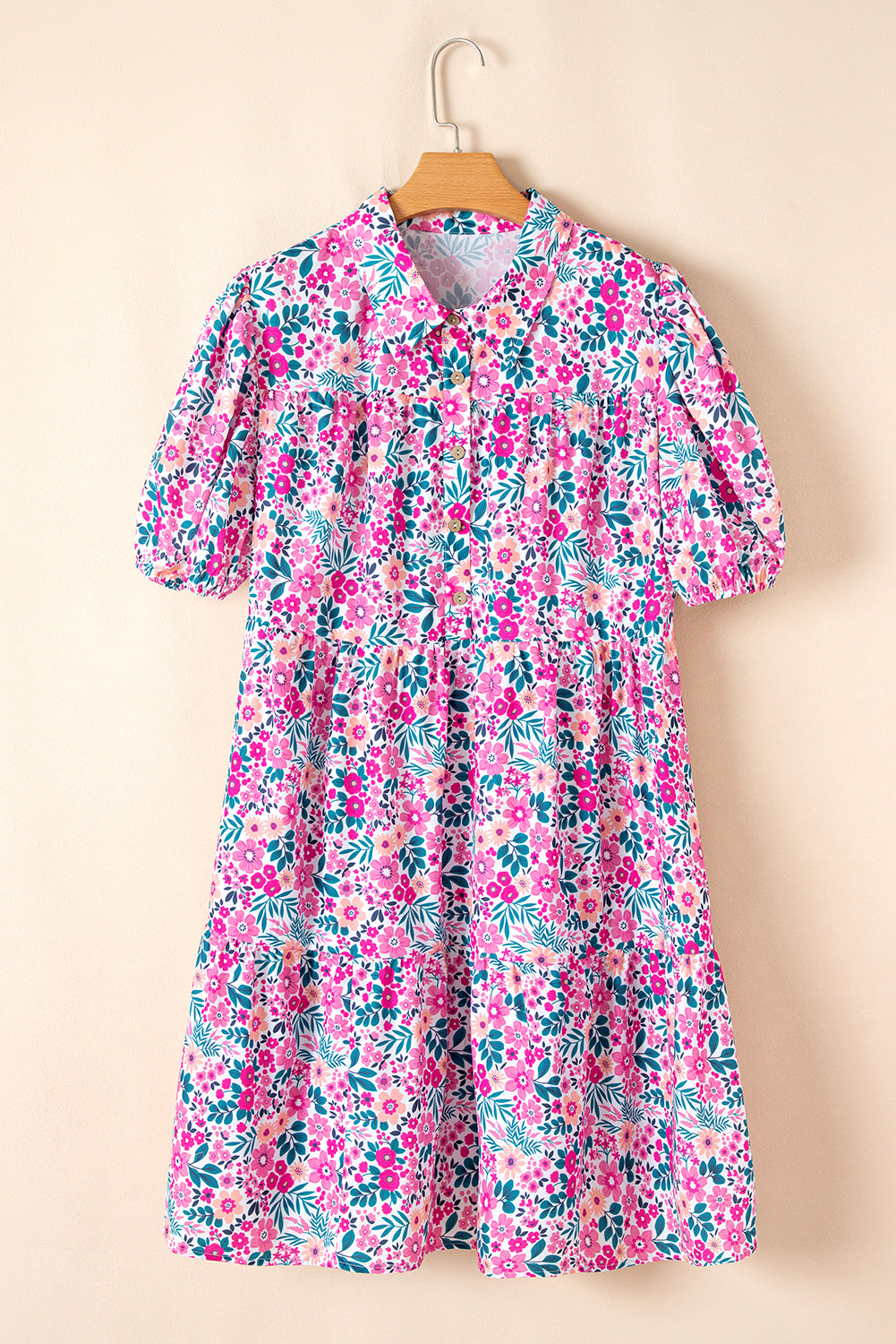 Roze A-lijn jurk met bloemenprint en halve knoopjes plus size