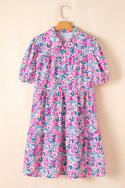 Roze A-lijn jurk met bloemenprint en halve knoopjes plus size