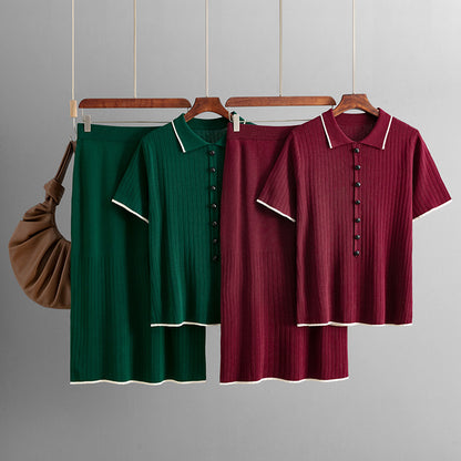 Skirt Set with Polo Collar Two-Piece Suit