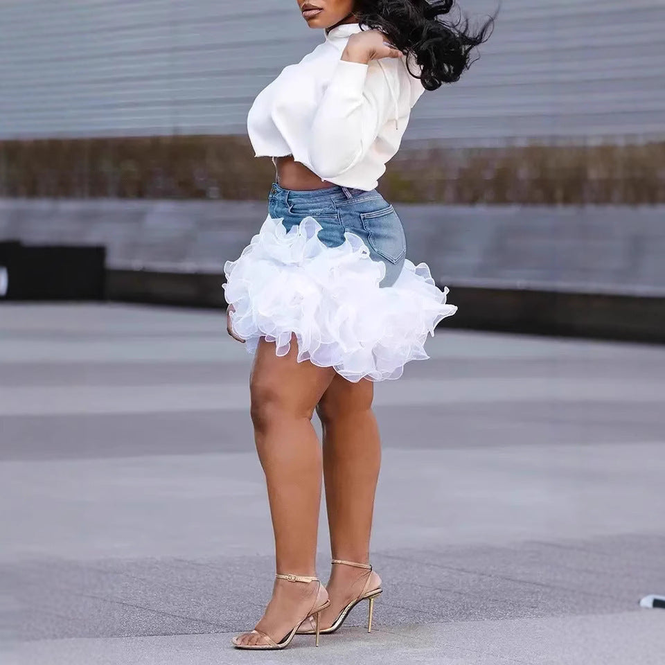 Plus Size Amerikaanse korte rok met ruches