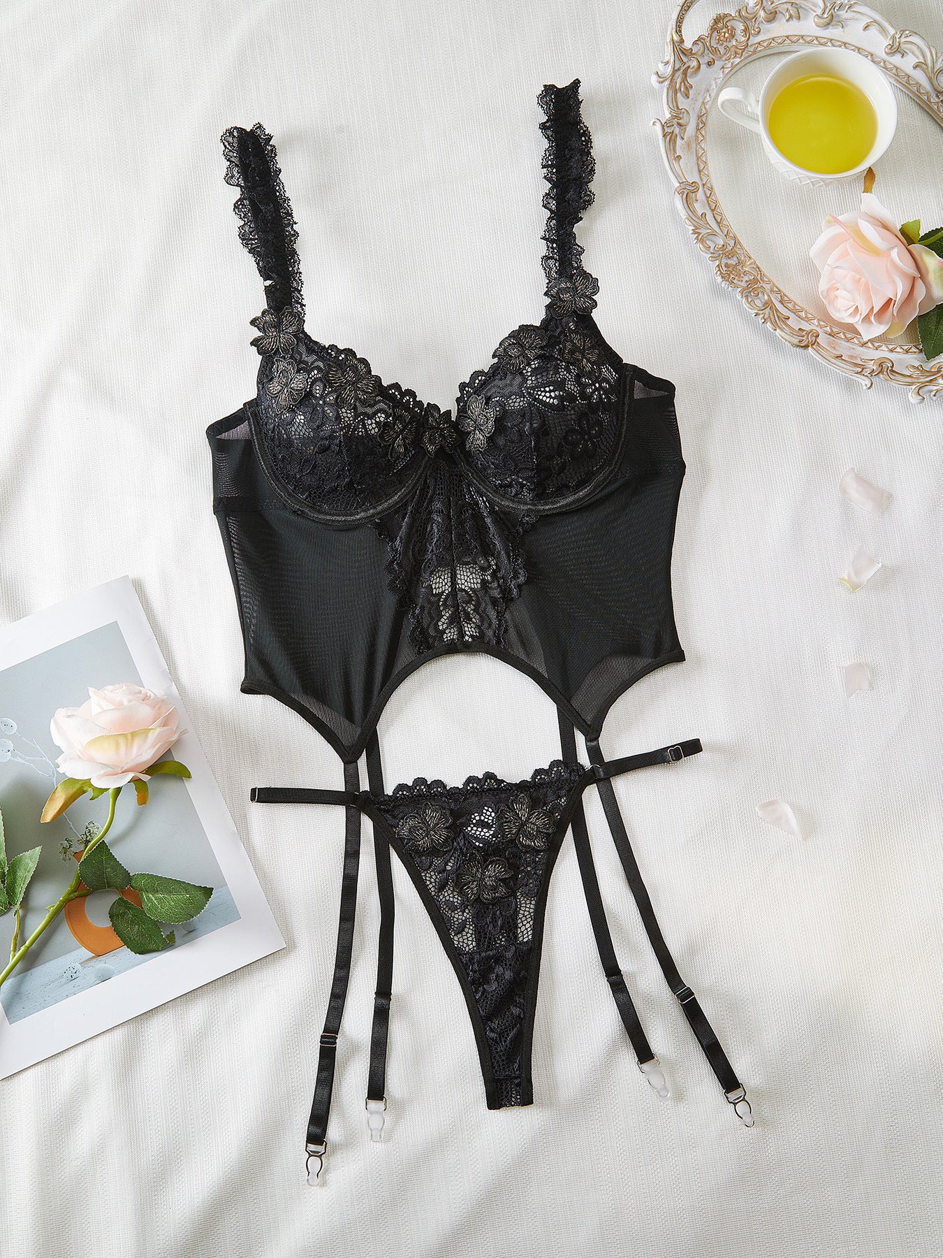 European Style Lingerie Set with Sheer Lace
