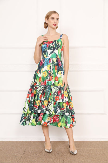 Spring And Summer New Cactus Suspender Dress Cake Cotton Women's Dress