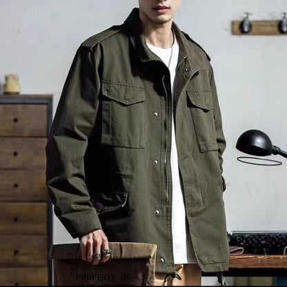 Men Retro Workwear Jacket Loose Multi Pocket Spring Autumn Outerwear