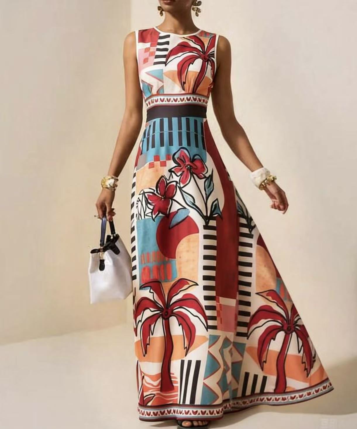 Printed Bohemian Sleeveless Long Dress