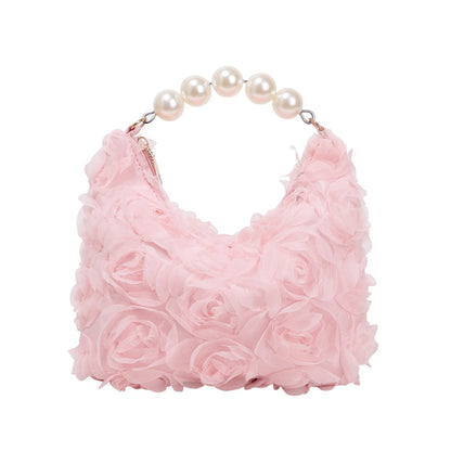 Elegant Pearl Texture Solid Color Handbag
