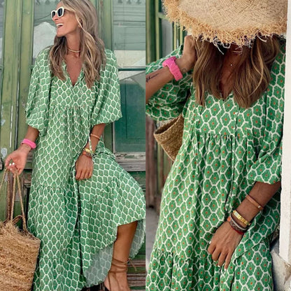 Geometric Collage Puff Sleeve Dress
