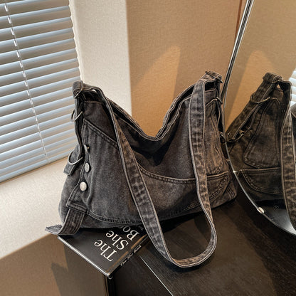 Women's Denim Shoulder Bag Large Capacity Tote Bag with Zipper Closure