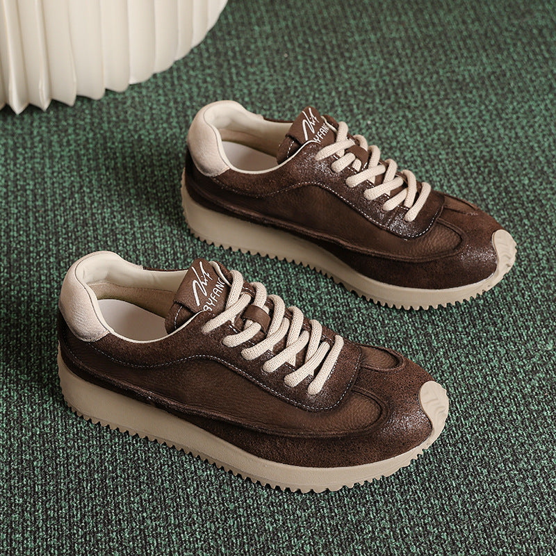 Handgemaakte retro casual schoenen van eerstelaags rundleer