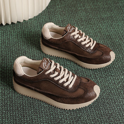 Handgemaakte retro casual schoenen van eerstelaags rundleer