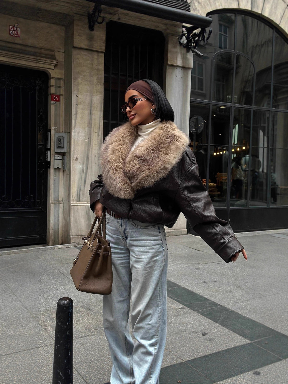 Women's PU fur collar jacket