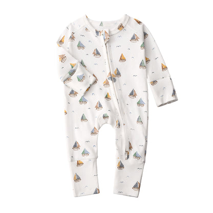 Baby Double Zipper Romper with Convertible Hand Foot Covers