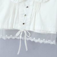 Doll collar lace patchwork bubble sleeves mesh white top