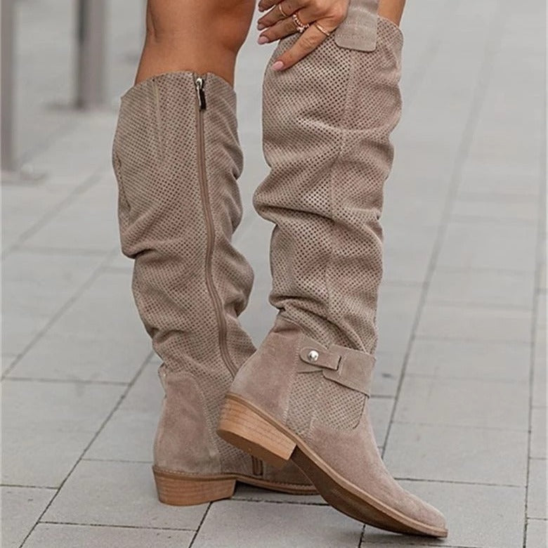 Side-zipper burnout high-top women?s boots