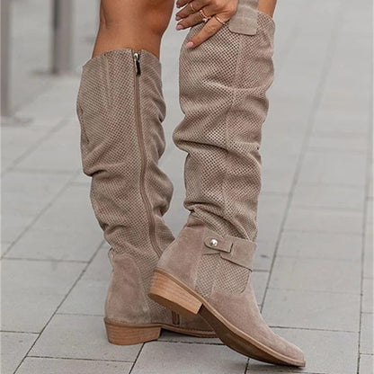 Side-zipper burnout high-top women?s boots