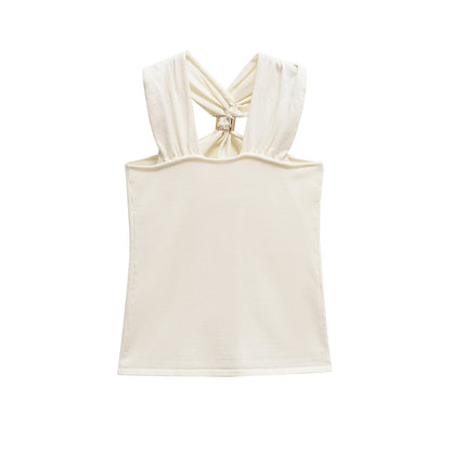 Gold inlaid knitted halter top with camisole, women's top