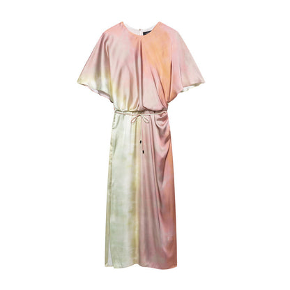 New summer tie dye printed MIDI dress