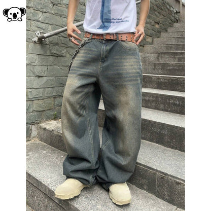 Washed Straight-Length Denim Pants