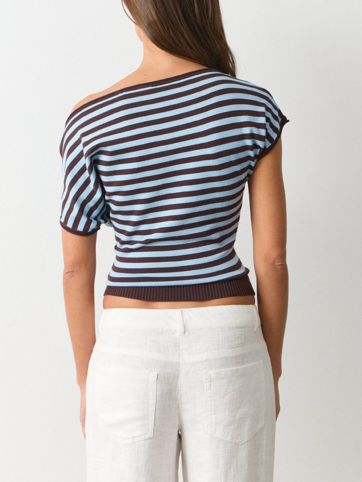 Retro Off-Shoulder Striped Knit Top