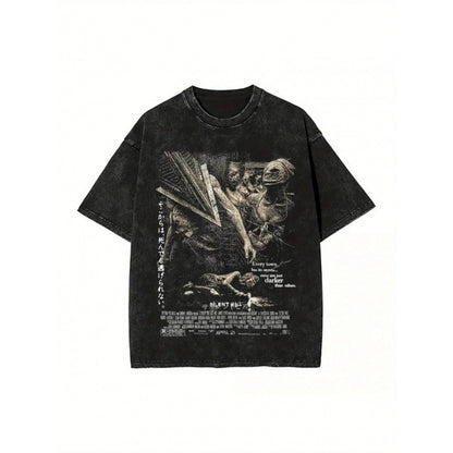 Summer New Silent Hill Pattern Printed T-Shirt Summer Cotton Washed Vintage Aged Short Sleeve