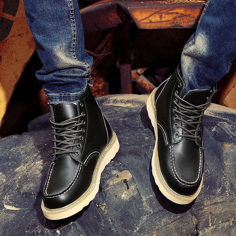 Britse casual hoge leren boots met brede neus