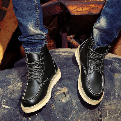 Britse casual hoge leren boots met brede neus