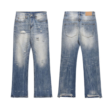 Mens Washed Denim Jeans with Micro Flare