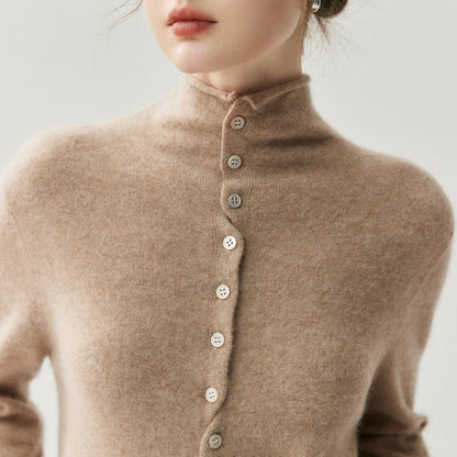 Cashmere wool rolled-edge high-neck sweater
