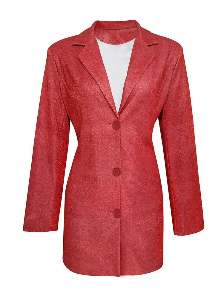 Damesblazerjurk met revers enkele rij knopen lange mouwen pailletten en lage taille