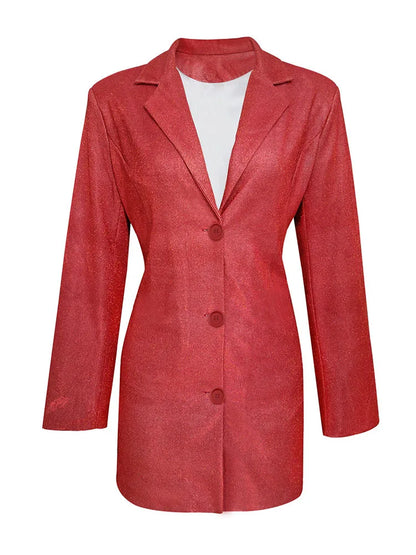 Damesblazerjurk met revers enkele rij knopen lange mouwen pailletten en lage taille