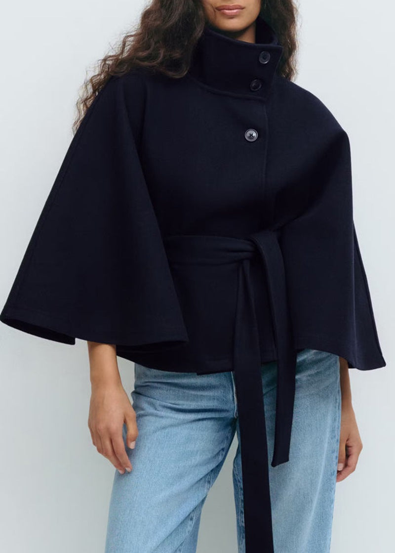 Elegant Stand Collar Cape Windbreaker Jacket