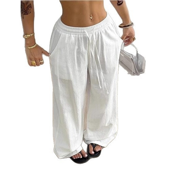 Womens Wide Leg Cotton Linen Pants