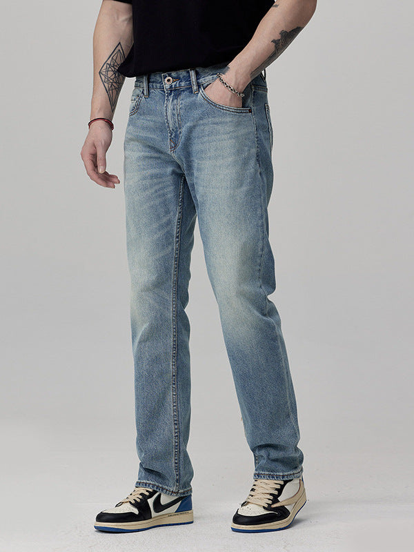 Straight Fit Washed Denim Jeans for Men